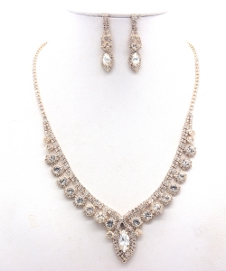Rhinestone Necklace  with Earrings Set NB330102 GOLD CL